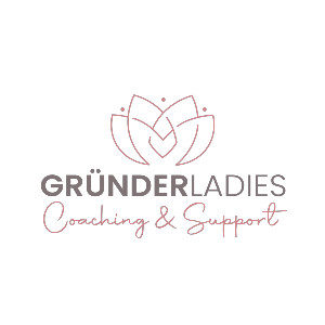 Text-Bild-Logo: eine stilisierte Seerose, darunter in serifenlosen Versalien "Gründerladies", darunter in Schreibschrift "Coaching & Support"